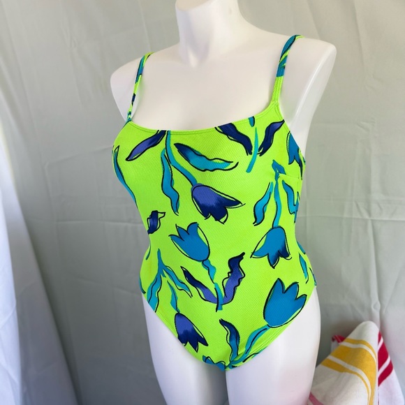 Neon Green and Blue One-Piece Swim Wear - Picture 2 of 3